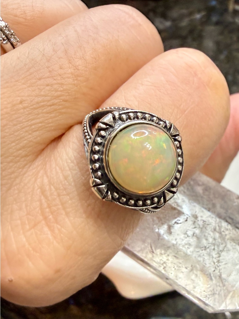 925 Sterling Silver Natural Opal Ring Size 7 – Gorgeous Fire & Color Play